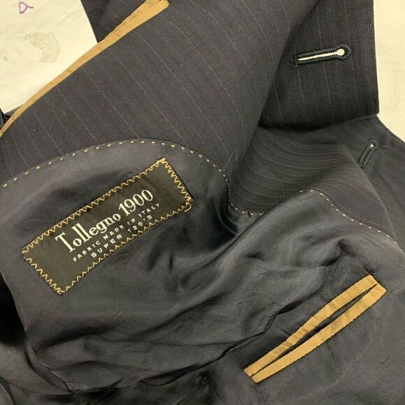 Pronto Uomo Sz 46R 100% wool stripe suit blazer jacket navy blue made in Italy - Picture 10 of 11